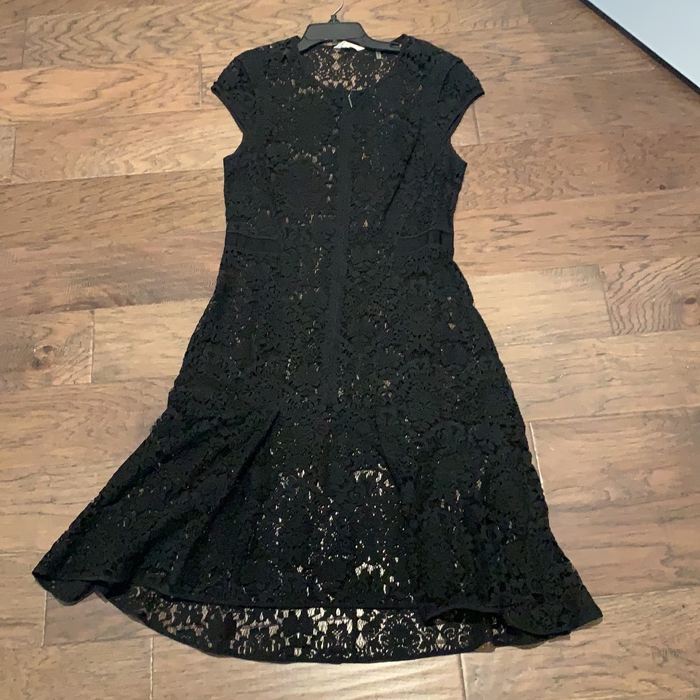 Rebecca Taylor Black Lace Fit-and-Flare Midi Dress
